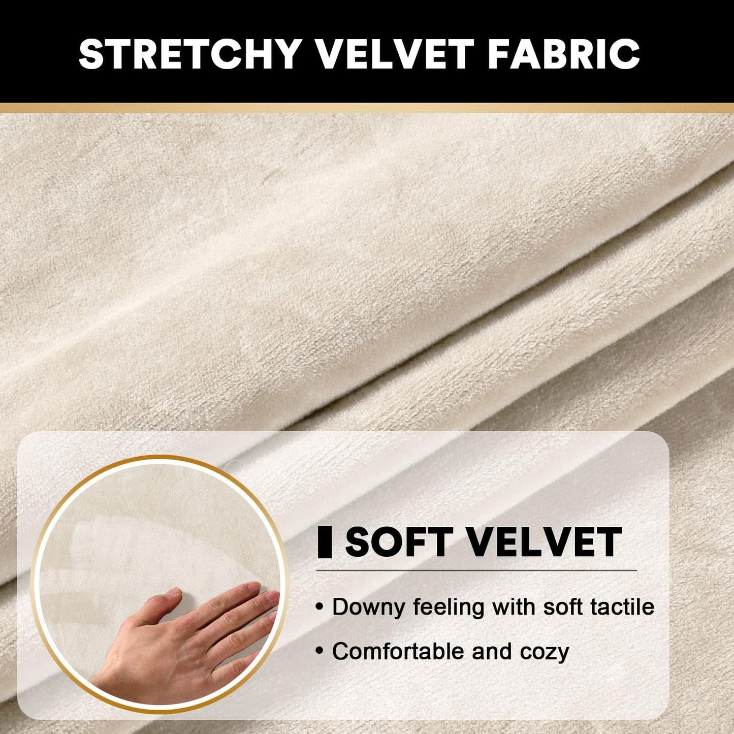 PrinceDeco Stretch Sofa Cushion Covers for Couches and Sofas,Soft Velvet Couch Seat Covers, Sofa Covers Washable, Seat Cushion Cover for 3 Couch Sofa Pet Friendly - Ivory, Each Width Up to 29.5"