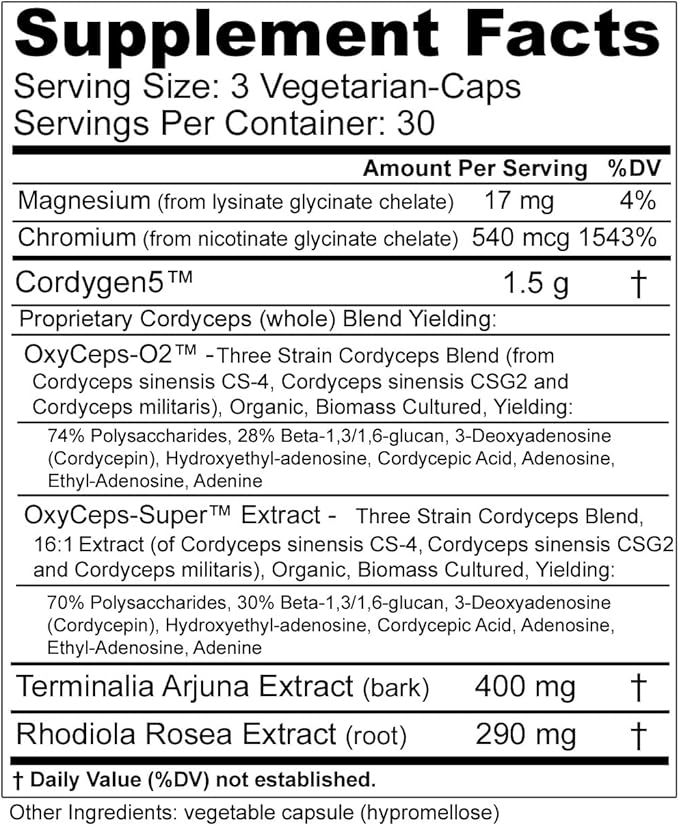 MST Millennium Sport Technologies, Cordygen5, US Grown Cordyceps ATP Supplement, Terminalia Arjuna Extract, Preworkout and Pre Endurance, Immune Support, BSCG Certified Drug Free, 90 VCaps