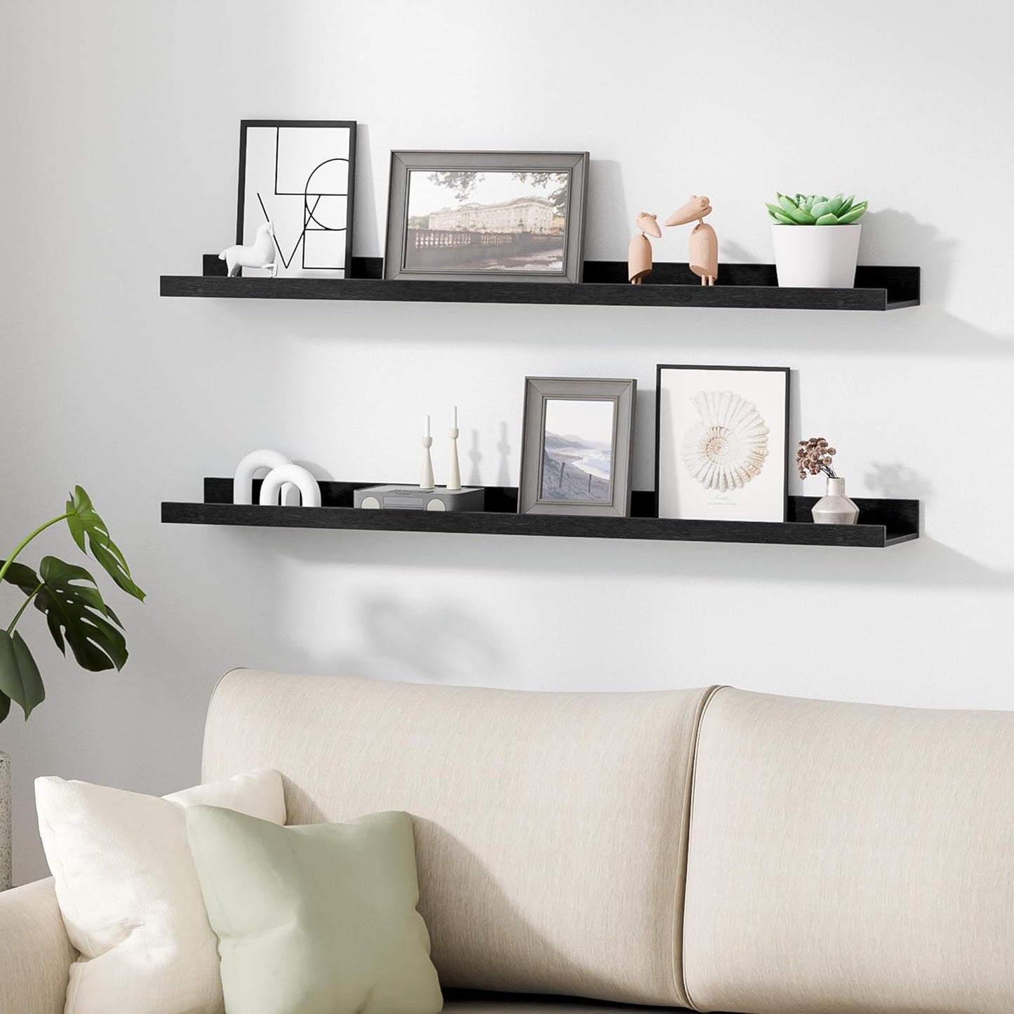 upsimples Floating Shelves for Wall, Wall Shelves for Decor Storage Set of 6, Wall Mounted Wood Shelf for Bedroom, Living Room, Bathroom, Kitchen, 35.5 inch Long Picture Ledge Shelf, Black