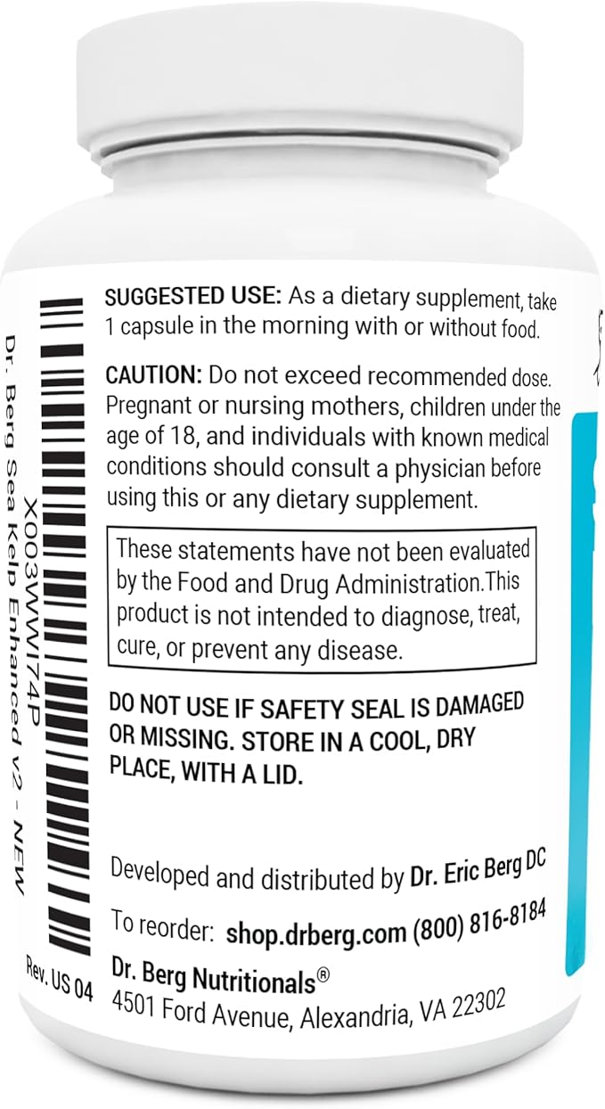 Dr. Berg Sea Kelp Enhanced Iodine - 200 mcg of Premium Iodine - Seaweed Blend Includes Klamath Blue-Green Algae & Sea Kelp - 90 Capsules