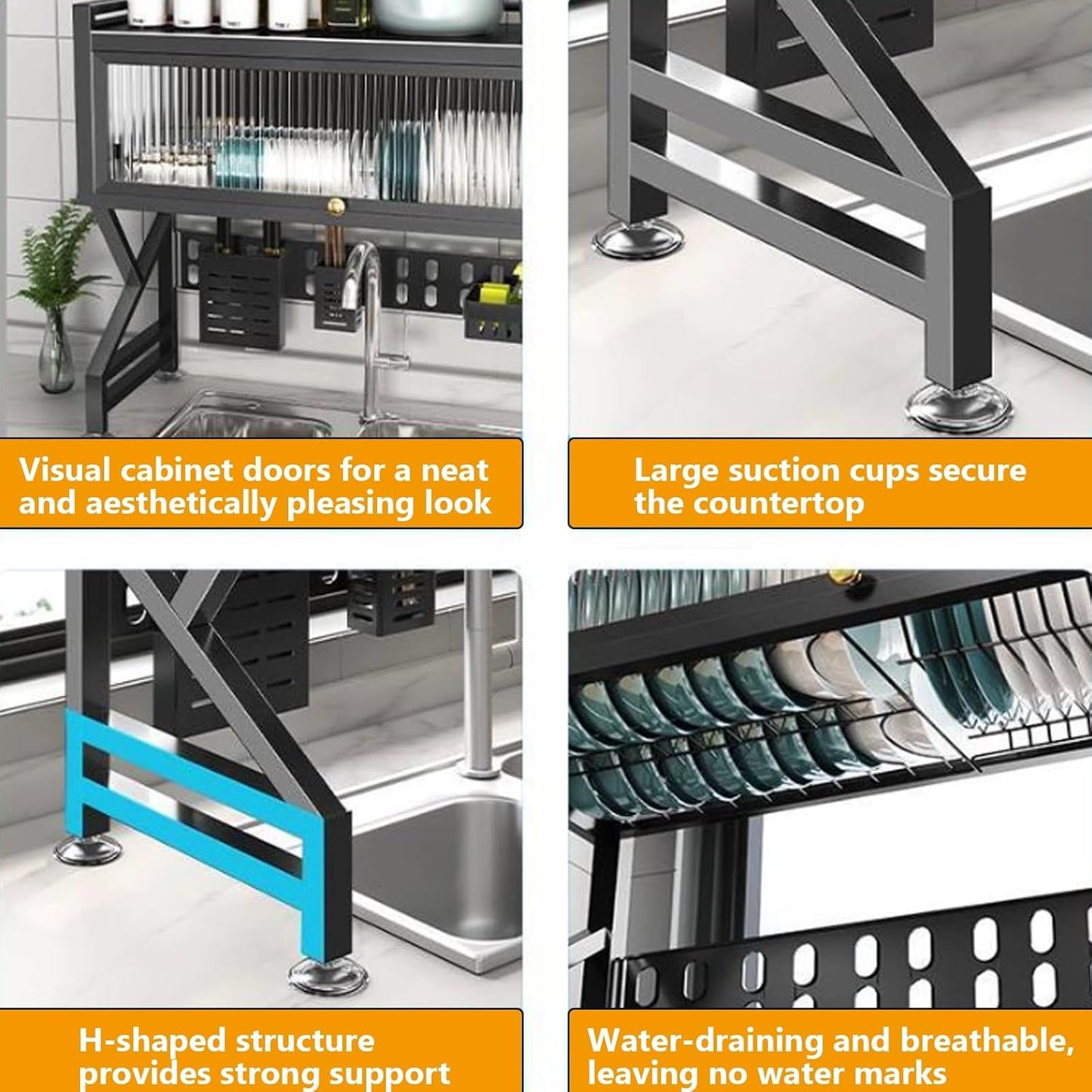 Kitchen sink rack dishwashing sink countertop dustproof cupboard storage multifunctional tableware storage drain rack double layer,KeepKitchen Sink Shlef Organized Space-Saving(White,105cm/41.3in)