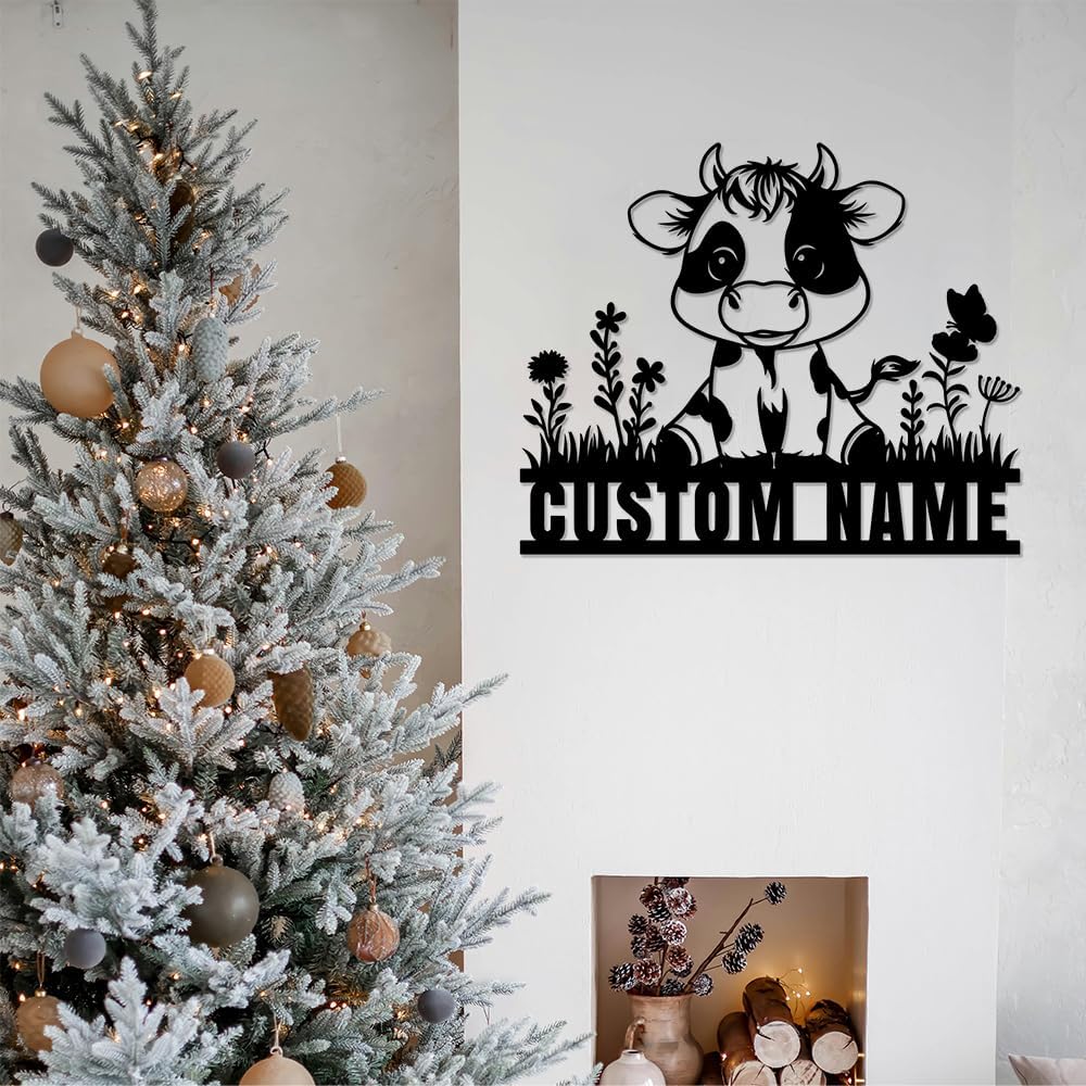 Custom Cow Metal Sign, Personalized Last Name Wall Art, Farmhouse Customized Decor for Home, Garden, Yard, Farm, Ranch