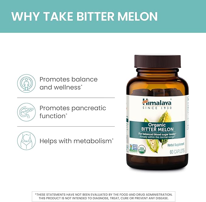 Himalaya Organic Bitter Melon for Glucose 660 mg, 60 Caplets, 1 Month