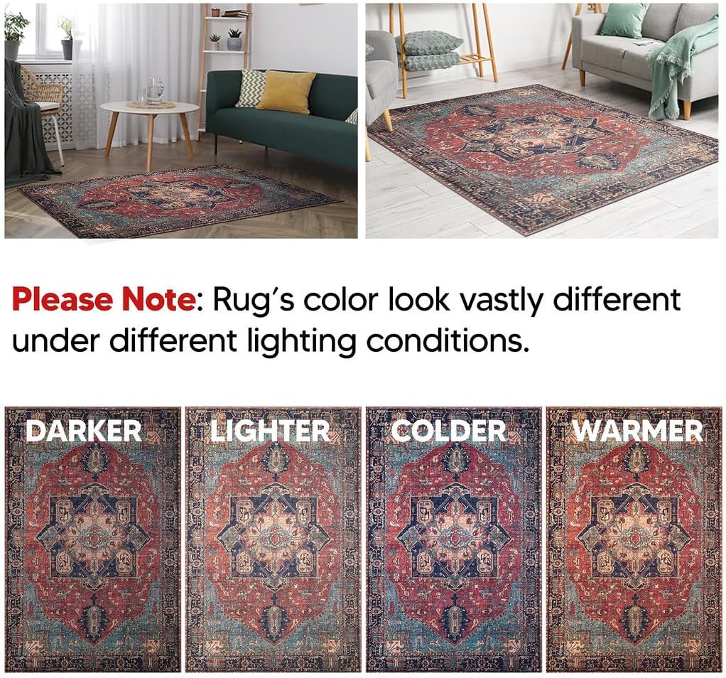 Keen Home Design 10x14 Rug - Machine Washable Area Rug with Non-Slip Backing, Ideal for Living Room, Dining Room, Bedroom - Vintage, Easy Clean, Durable, Low Pile Rug - (9'7" x 14')