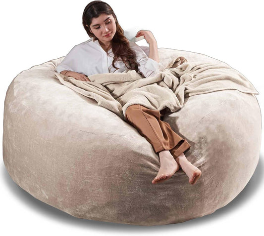 6FT,Oversized Bean Bag Chairs for Adults,Giant beanbag with Filler Included,Fluffy Memory Foam,Soft and Comfy Corduroy Fabric,Gaming Chairs Suitable for Living Room and Bedroom (Apricot, 6 Foot)