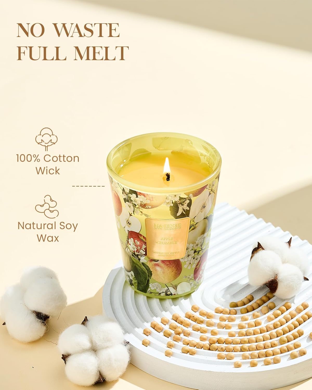 M&SENSE Apple Crumble Scented Natural Soy Wax Candle, 14.1oz 60 Hours Long Lasting Slow Burning Candles for Home Decor, Aromatherapy Candle for Stress Relief