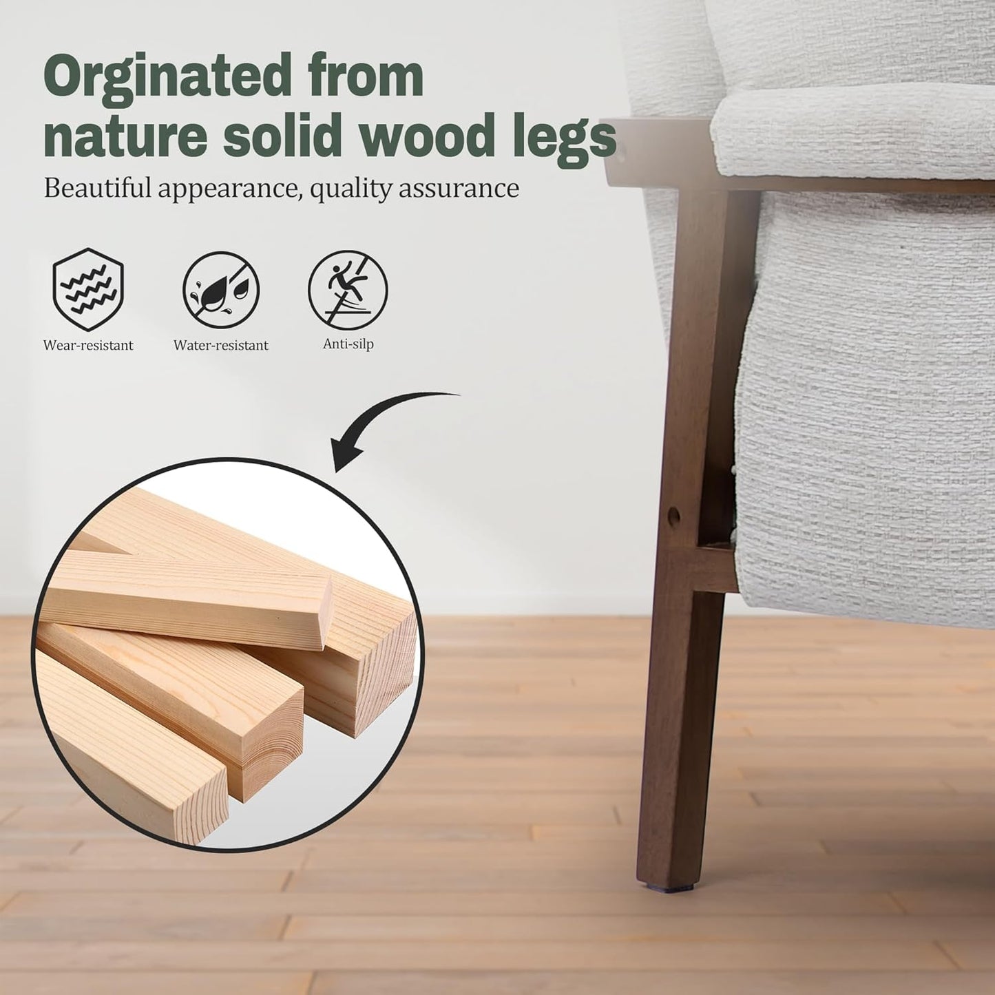 Modern Accent Chairs Set of 2 for Living Room Mid Century Arm Chairs Upholstered Bedroom Chairs Comfy Lounge Chairs with Solid Wood Frame, White