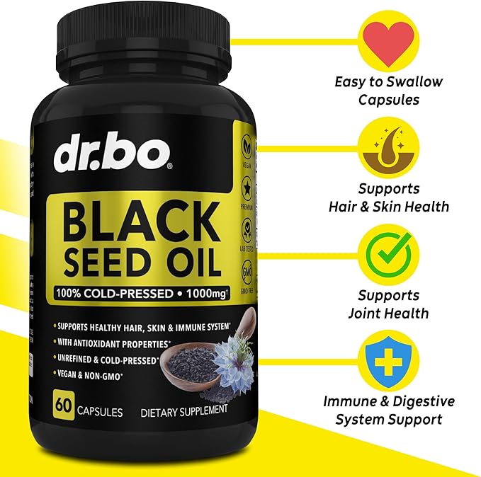 Black Seed Oil Capsules Vegan 500mg Each, 1000mg Per 2 Capsule 60 Softgels