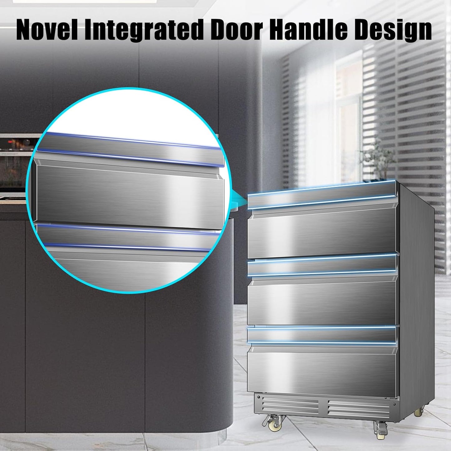 24 Inch Upgraded Three-Drawer Beverage Fridge, Weather Proof Outdoor Stainless Steel Beverage Refrigerator, Under Counter Built-in Beverage Cooler for Home & Commercial Use