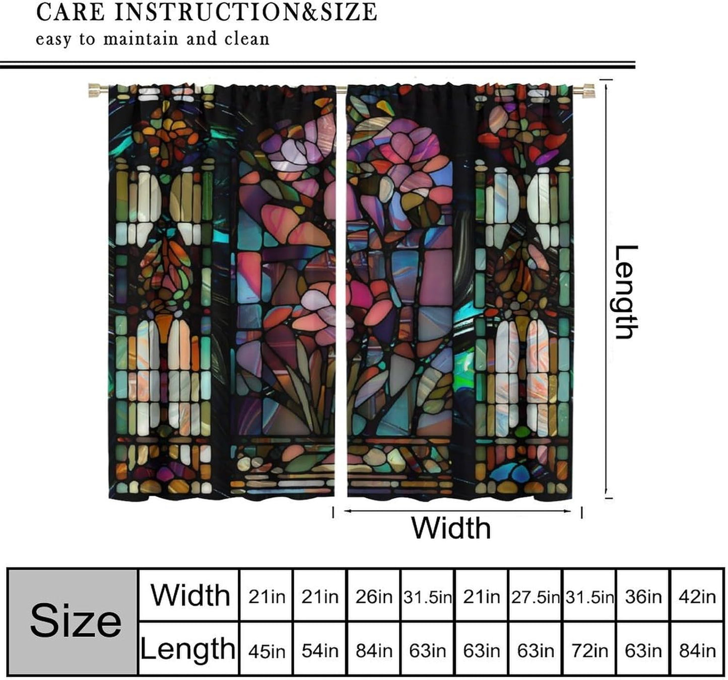 Stained Glass Curtains,Vintage Colorful Abstract Art Home Decor Drapes for Bedroom Living Room Kitchen Window Treatment 2 Panels Set Total Size 63" W X 72" L Inch