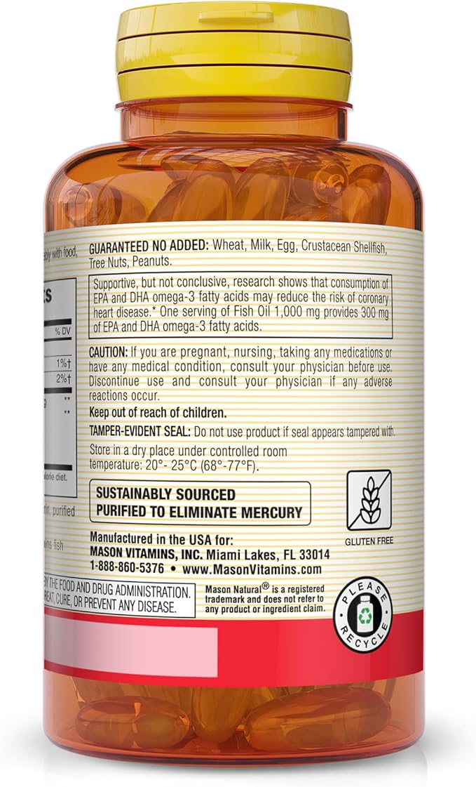 MASON NATURAL Fish Oil 1,000 mg 300 mg Omega-3, Healthy 60 Softgels 3)