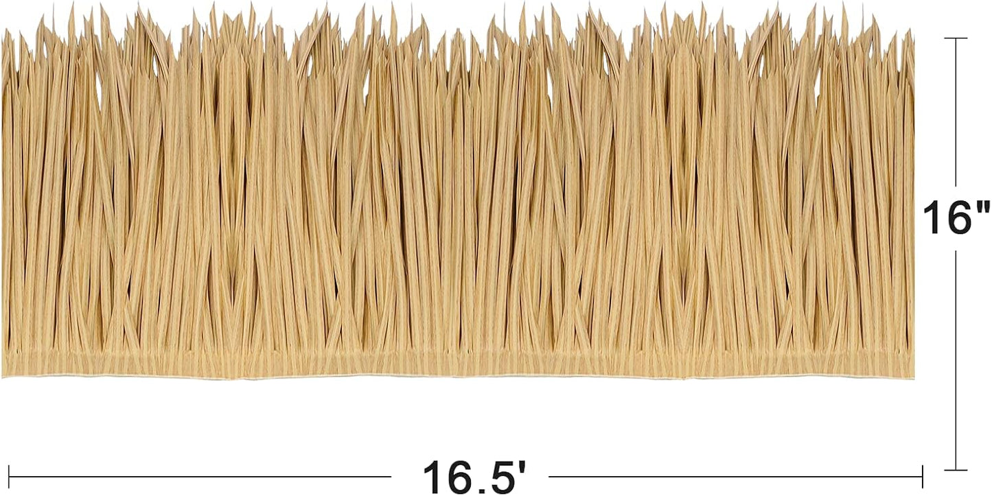 198'' x 16" Tiki Straw Roof Thatch –Mexican Style Artificial Palm Thatch Rolls,Tiki Bar Hut Grass Duck Boat Blinds Grass Runner Rolls Palapa Thatch Roofing for Garden Patio Umbrella Covers Fence Party