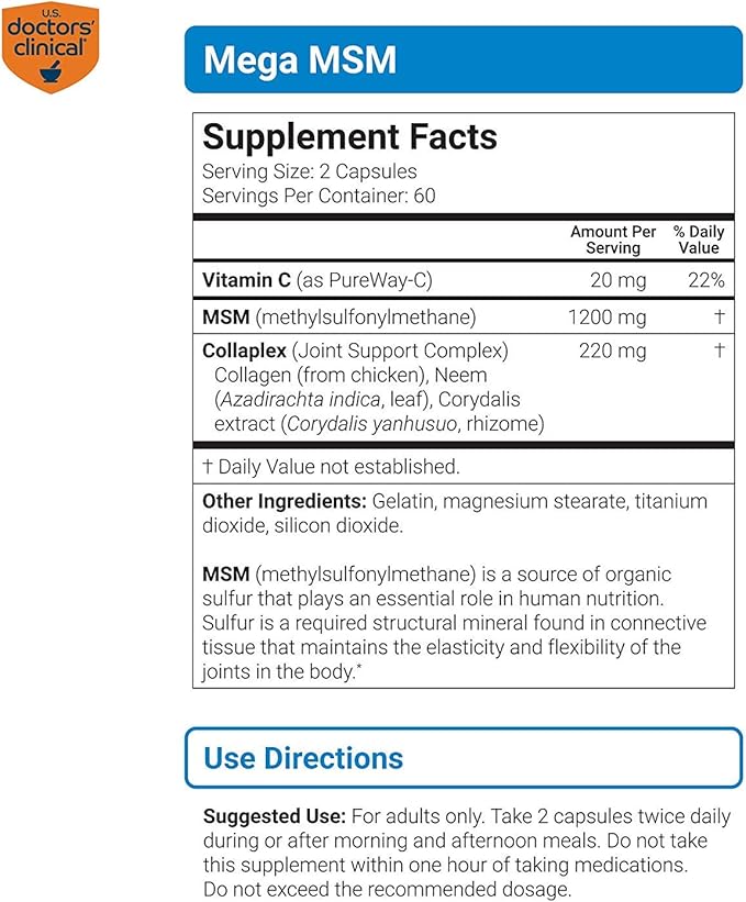 U.S. Doctors’ Clinical Mega MSM Daily (1 Month 120 Capsules)
