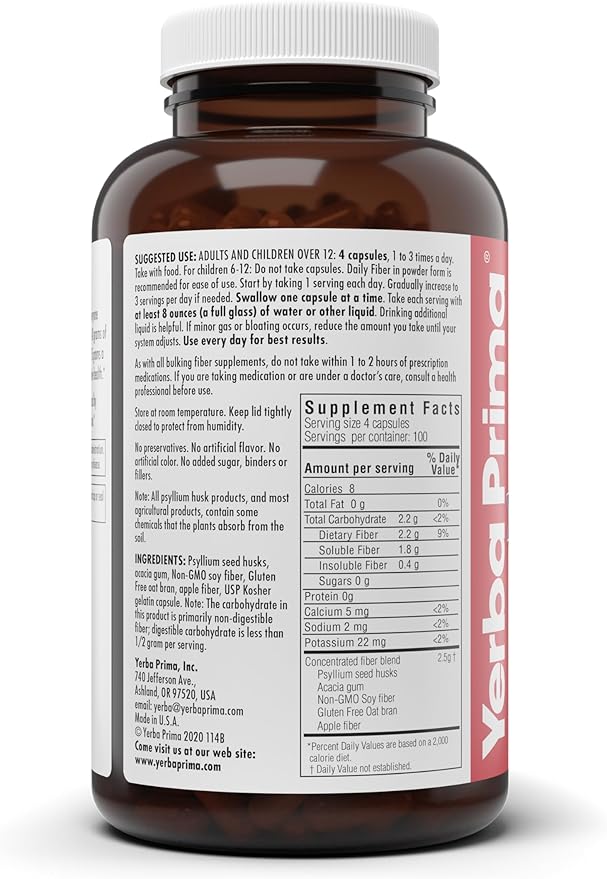 Yerba Prima Daily Fiber Caps Formula 400 Capsules 2) -