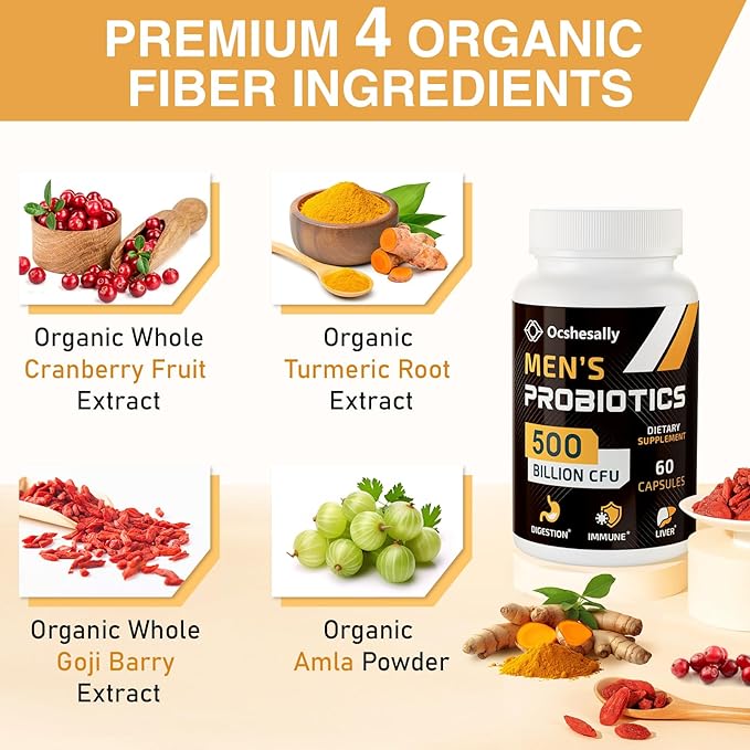Probiotics for Men, Gut health 500 Billion 12 Strains, 180-Days Supply