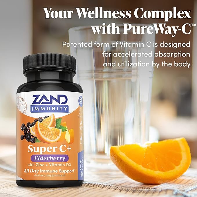 Zand Immunity Super C+ with Elderberry, 1000mg PureWay-C D-3, Enhanced 60 Tablets, 30 Servings