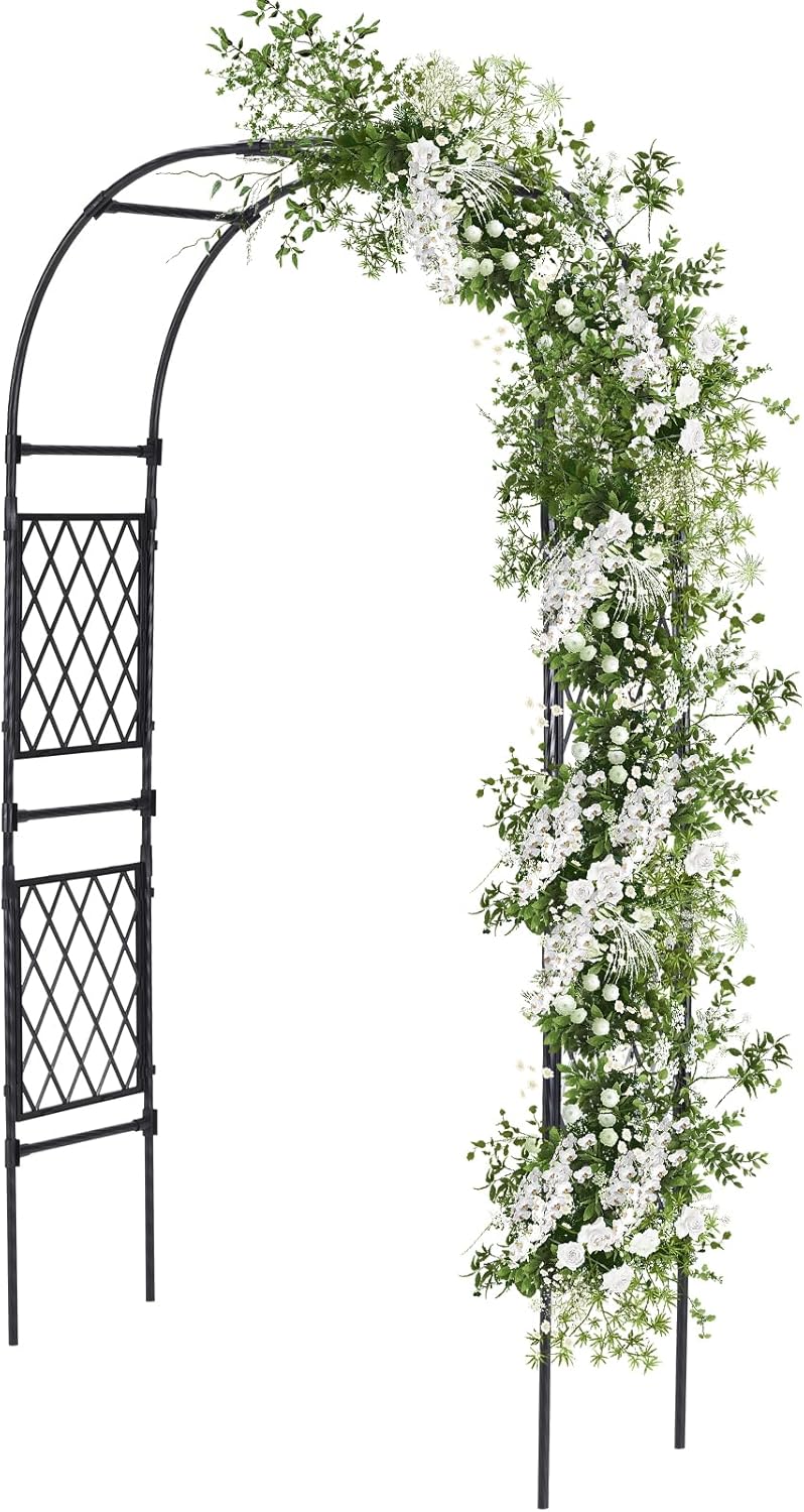 Lalahoni Garden Arch Arbor Trellis, 8ft Tall Outdoor Archway for Climbing Plants, Durable Garden Arch for Lawn, Party, Ceremony Wedding Decoration, Black