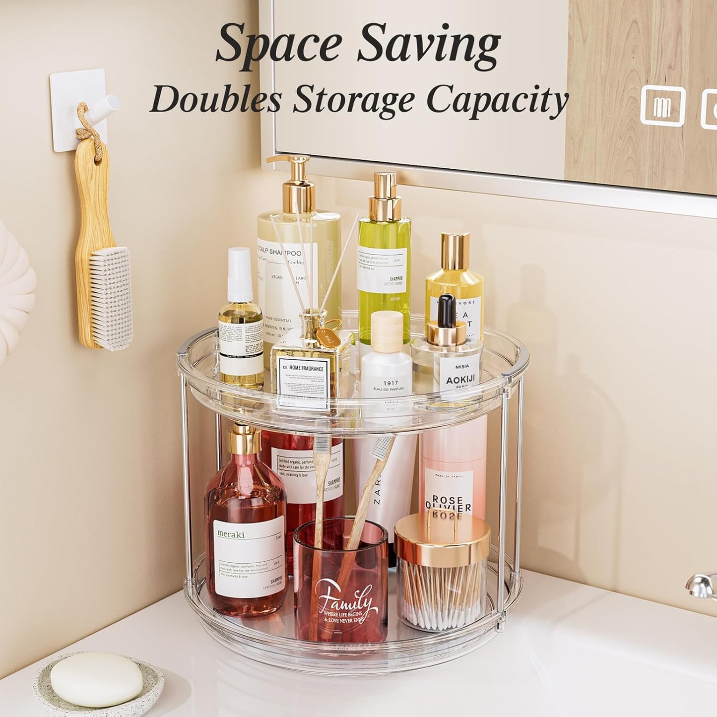 LAMU 2 Pack 10.6'' 2-Tier Lazy Susan Turntable Organizer Rotating Spice Rack Organization for Cabinet, Kitchen, Pantry, Countertop, Bathroom, Vanity, Makeup Organizer, Clear