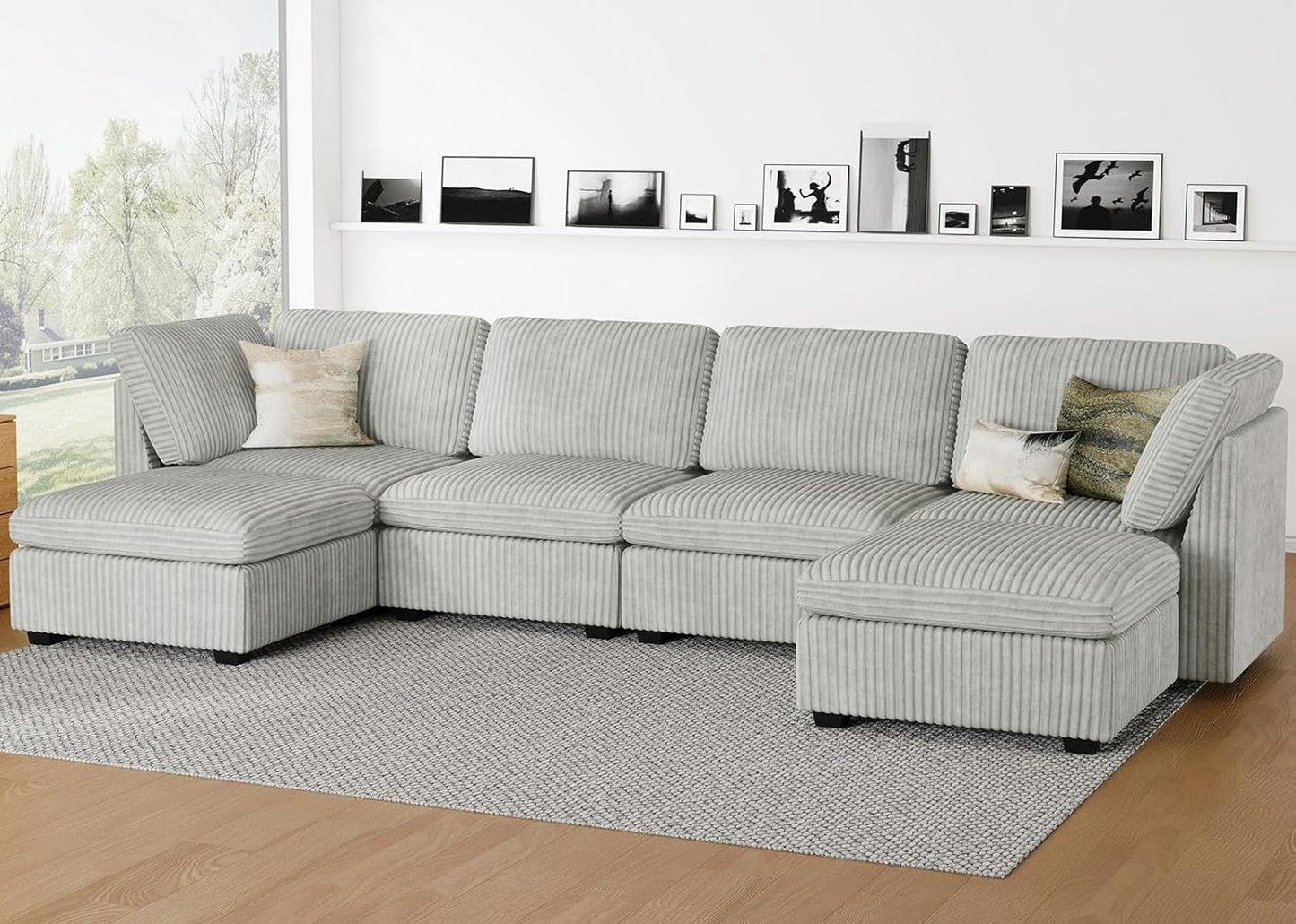 Belffin Modular Sectional Sofa with Storage Ottoman, Oversized Cloud Couch Sectional with Extra Deep Seat, Convertible Upholstered U Shaped Sectional Couches for Living Room, Plush Corduroy Light Grey