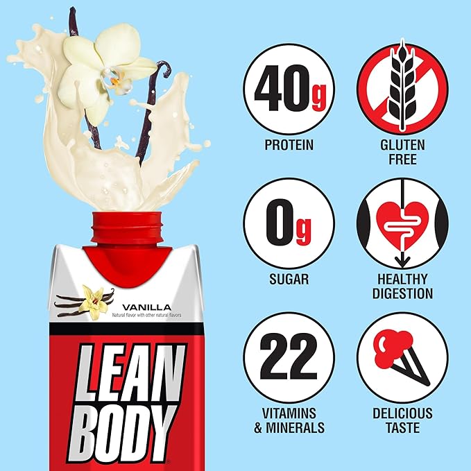 Lean Body Ready-to-Drink Vanilla Protein Shake, 40g Protein, 0 Sugar, 22 Vitamins 17 Fl 12) LABRADA