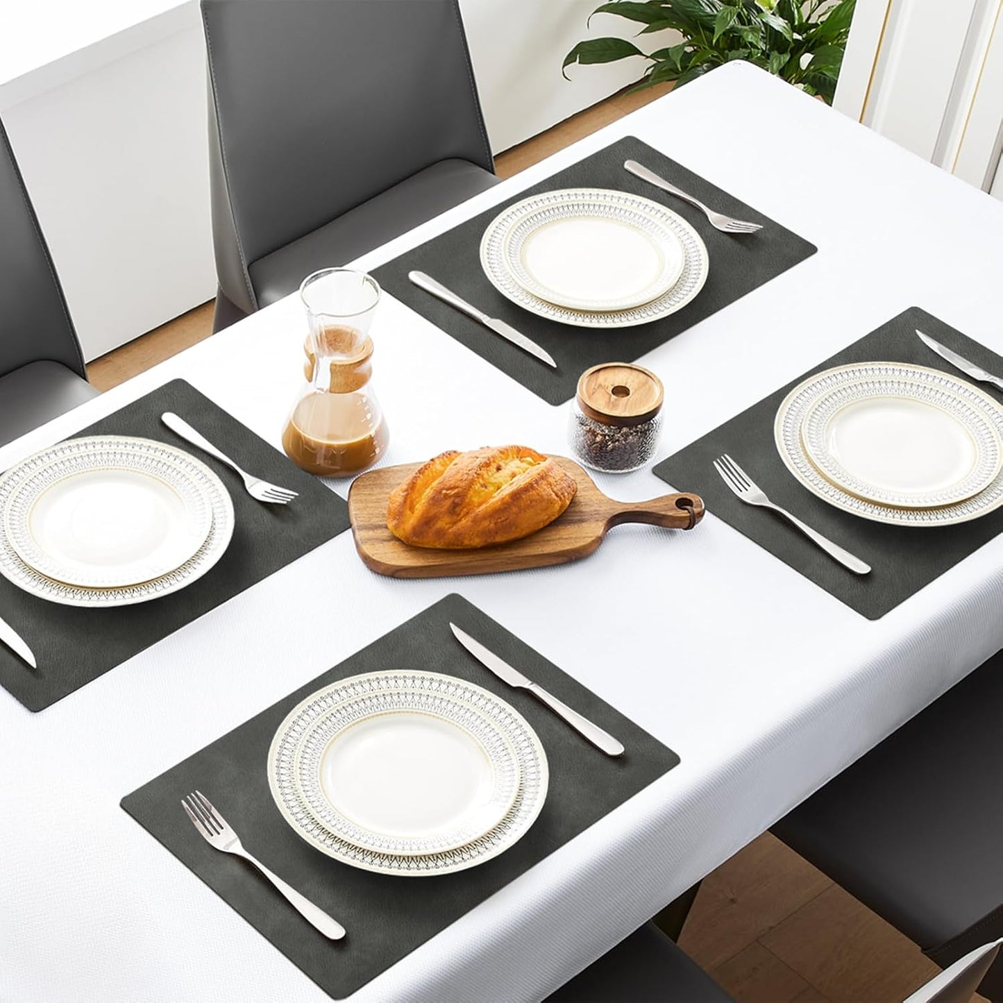 MOSAYT Vinyl Placemats Set of 4-12 X 17 Inch - Faux Leather 100% Waterproof Oil-Proof Wipeable PU Place Mats, Heat Resistant Reversible Table Mats for Kitchen, Dining, Outdoor (Dark Grey)