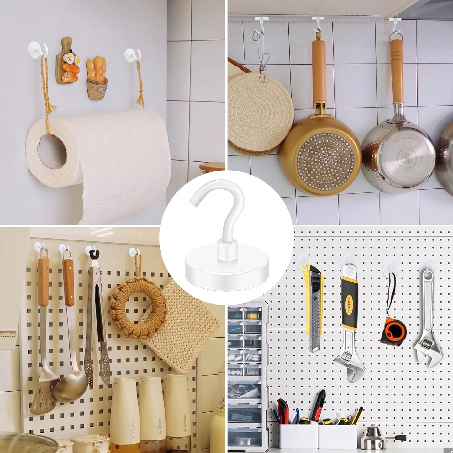 MIKEDE Strong Magnetic Hooks, 110Lbs Heavy Duty Magnetic Hooks for Cruise, Neodymium Earth Magnets with Hooks for Hanging, Super Metal Magnetic Hanger for Grill, Storage (White,10 Pack)