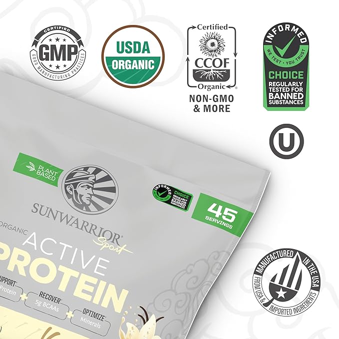 Sunwarrior Vegan Protein Powder USDA Organic Protein Powder Blend | Plant Based BCAA Sugar Free Gluten Free Non-GMO Dairy Free | Vanilla 4.96lbs | Sport Organic Active Protein