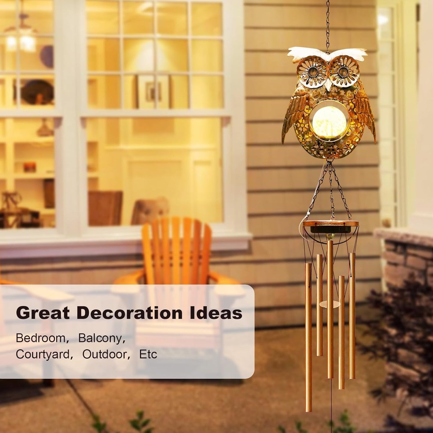 Wind Chimes Outdoor Indoor Decor: Birthday Gifts for Mom Grandma - Outside Lights for Garden Yard Patio Porch(Owl)
