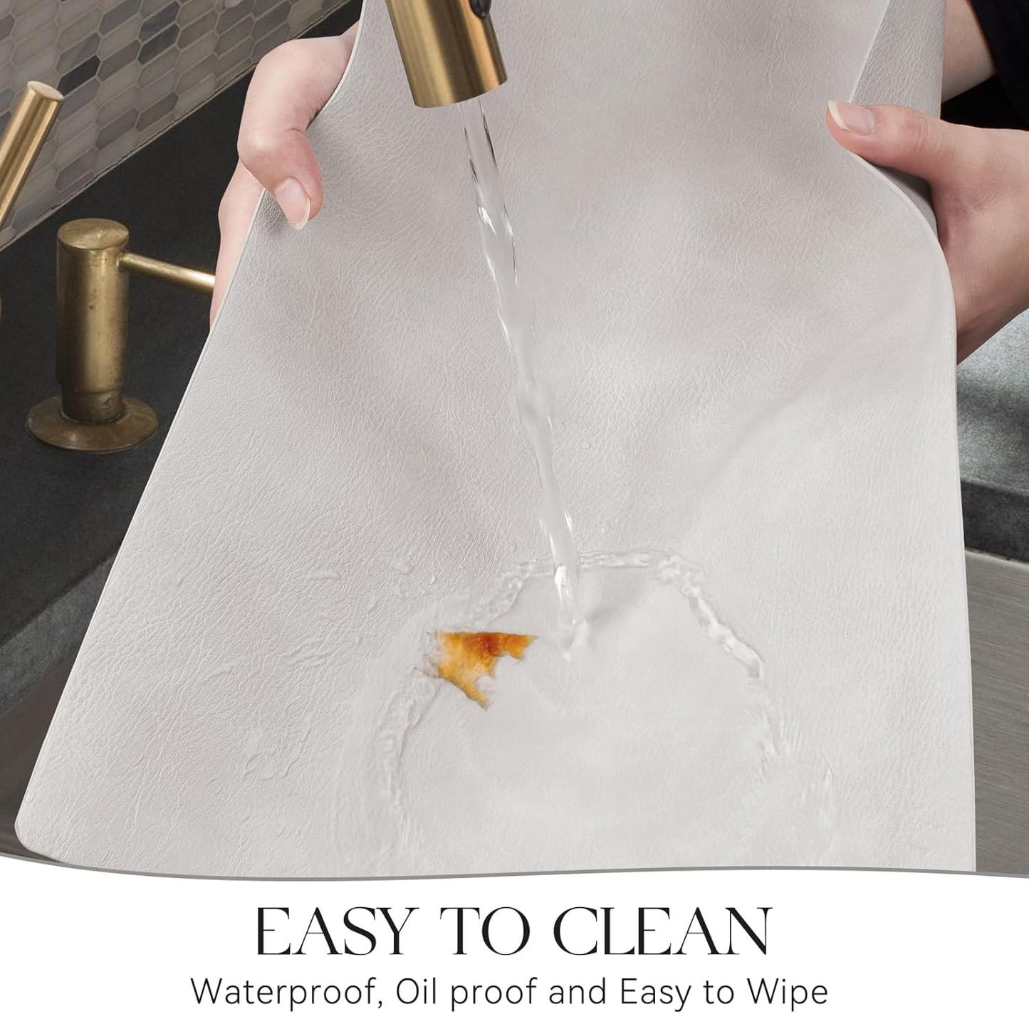 MOSAYT Vinyl Placemats Set of 12-12 X 17 Inch - Faux Leather 100% Waterproof Oil-Proof Wipeable PU Place Mats, Heat Resistant Reversible Table Mats for Kitchen, Dining, Outdoor (Light Grey)