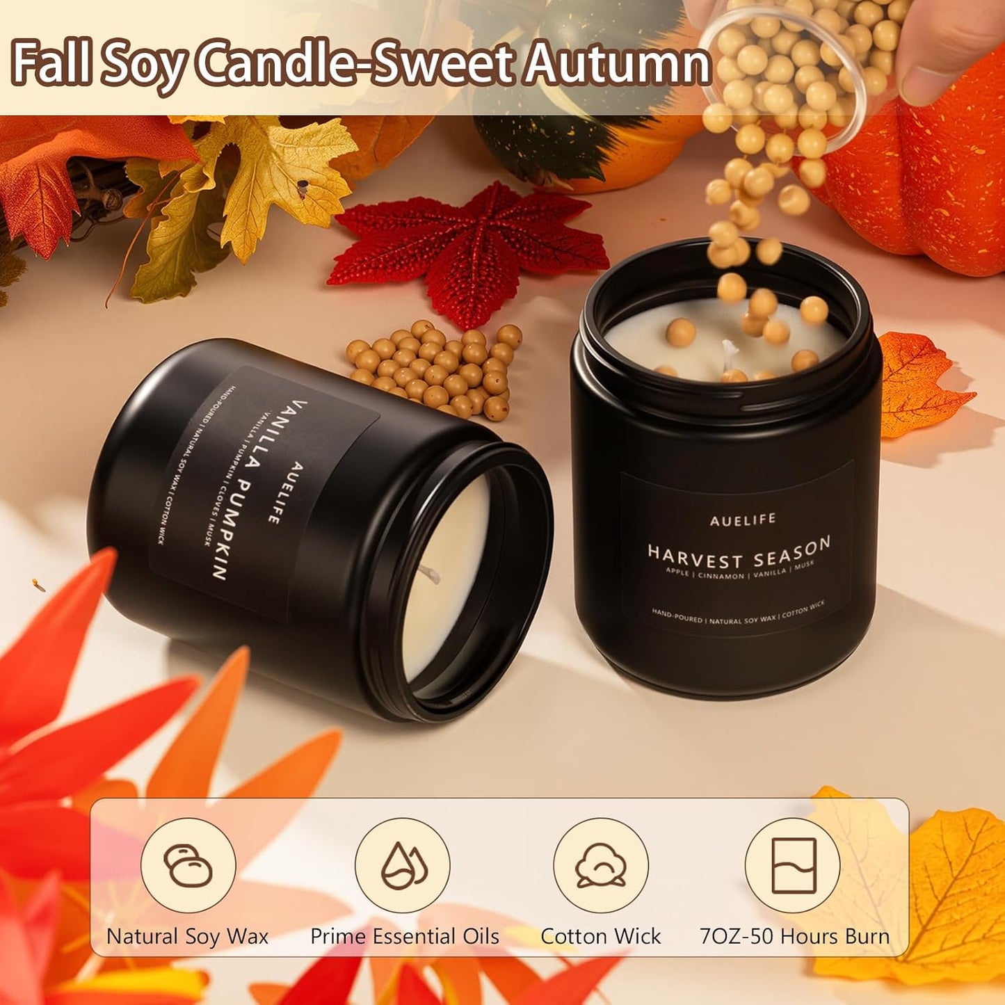 Fall Candle - Harvest Season Scented Candles, Fall Soy Candle for Home Decor, 7 oz Natural Soy Wax โ Long-Lasting Autumn Candles, Aromatherapy Gift for Women & Thanksgiving, 7oz