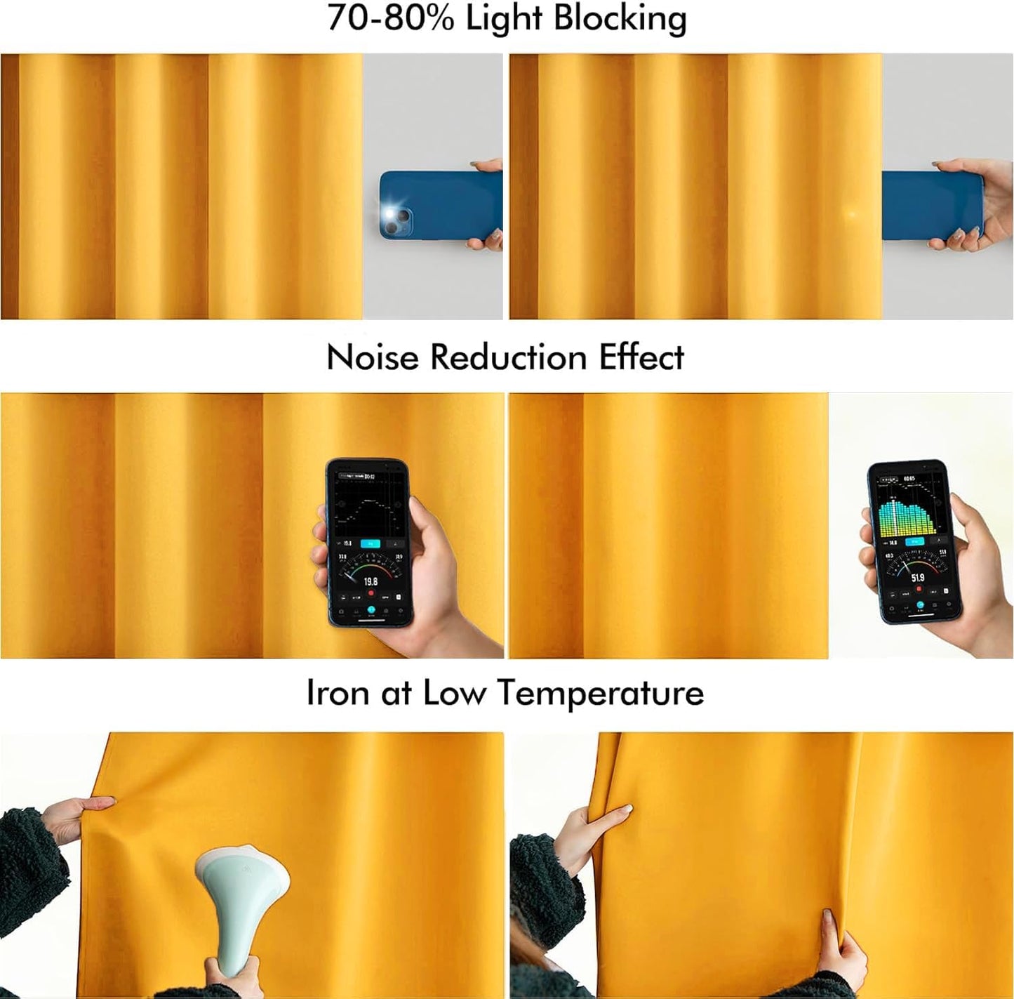 MIULEE Yellow Back Tab Blackout Curtains 90 Inches Long 2 Panels Set for Living Room Bedroom Privacy, Rod Pocket/Pinch Pleat Thermal Insulated Room Darkening Pleated Light Blocking Drapes