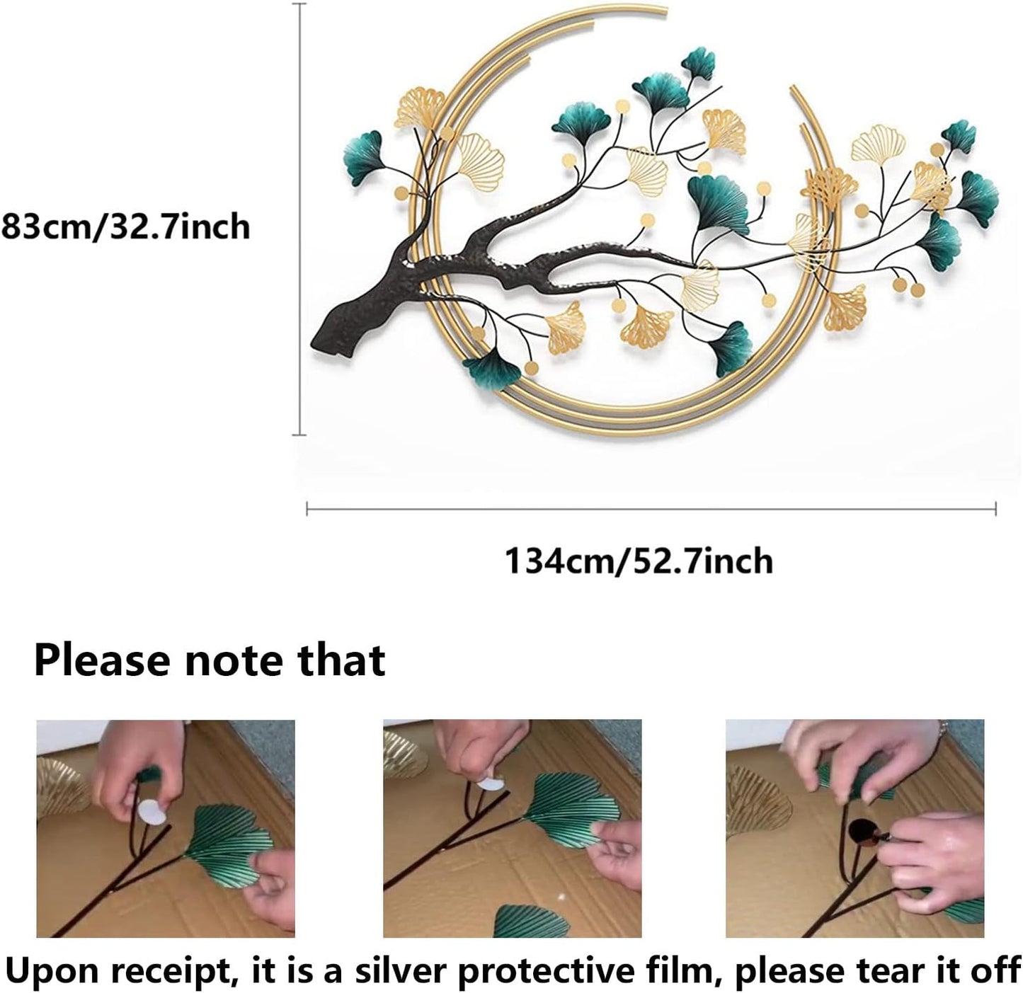 Umbifa Ginkgo Leaf Metal Art Decor 52.7 in * 32.7in 3D Metal Wall Sculpture for Living Room Porch Room Bedroom Modern Art Decor