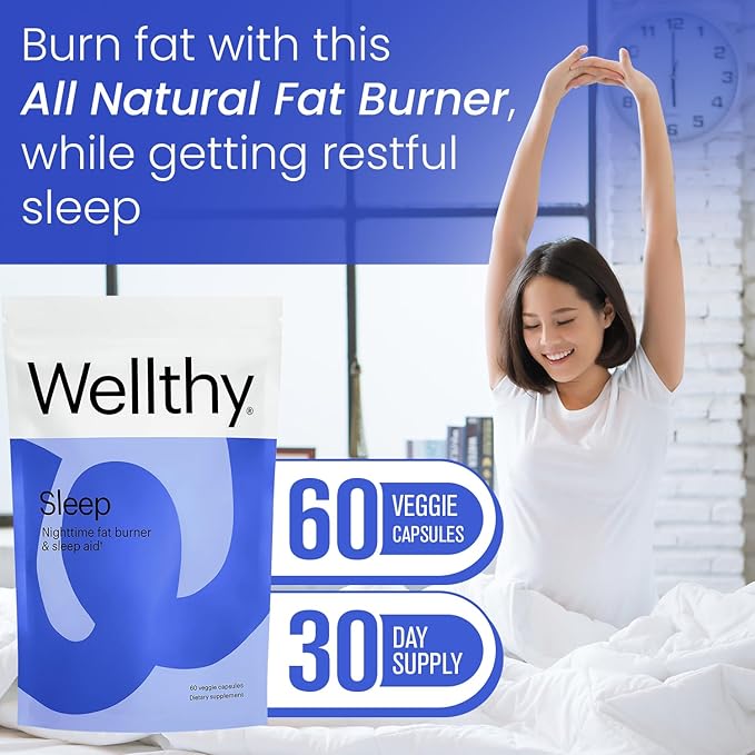 Wellthy Night Time Fat Burner - Weight Loss Pills for Women - Vitamin B6, Ashwagandha & Melatonin - Nighttime Fat Burner for Women - Belly Fat Burner - Natural Weight Loss Supplements for Women, 60ct