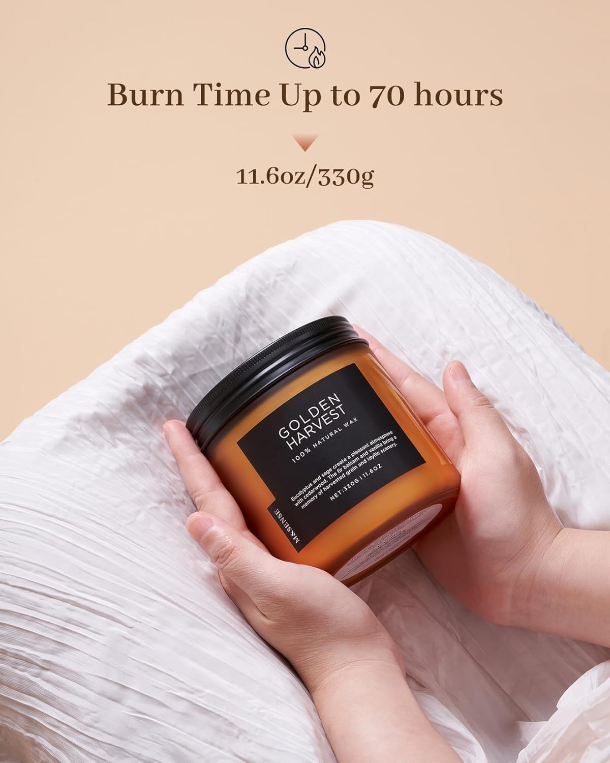 M&SENSE Golden Eucalyptus & Sage Scented Candle, 11.6oz Natural Soy Wax 70 Hours Long Lasting Highly Scented 2 Cotton Wick Candle Gifts for Birthday Holiday, Decorative & Home