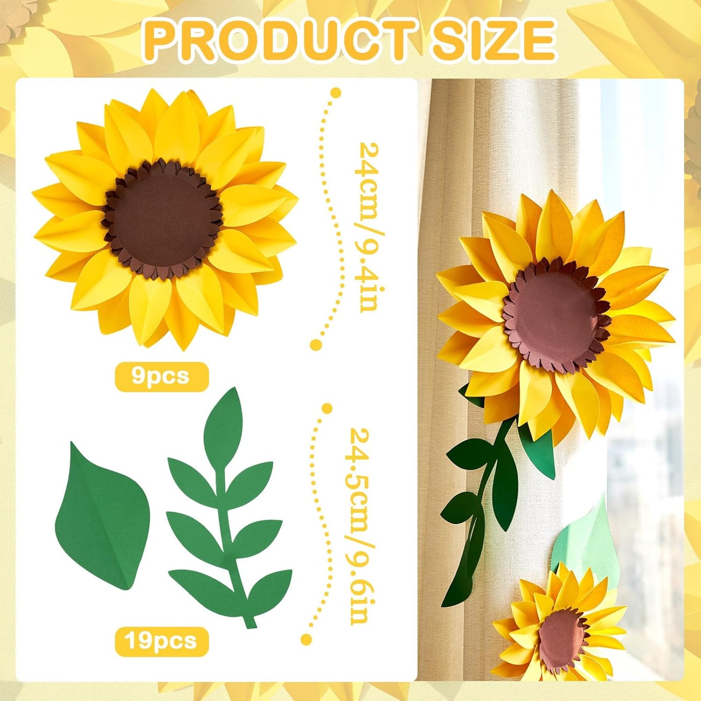 Paper Flowers Decorations for Wall, 3D Sunflower Party Decorations, Nursery Room Decor, Handmade Artificial Paper Flowers, Baby Showers Birthday Home Summer Party