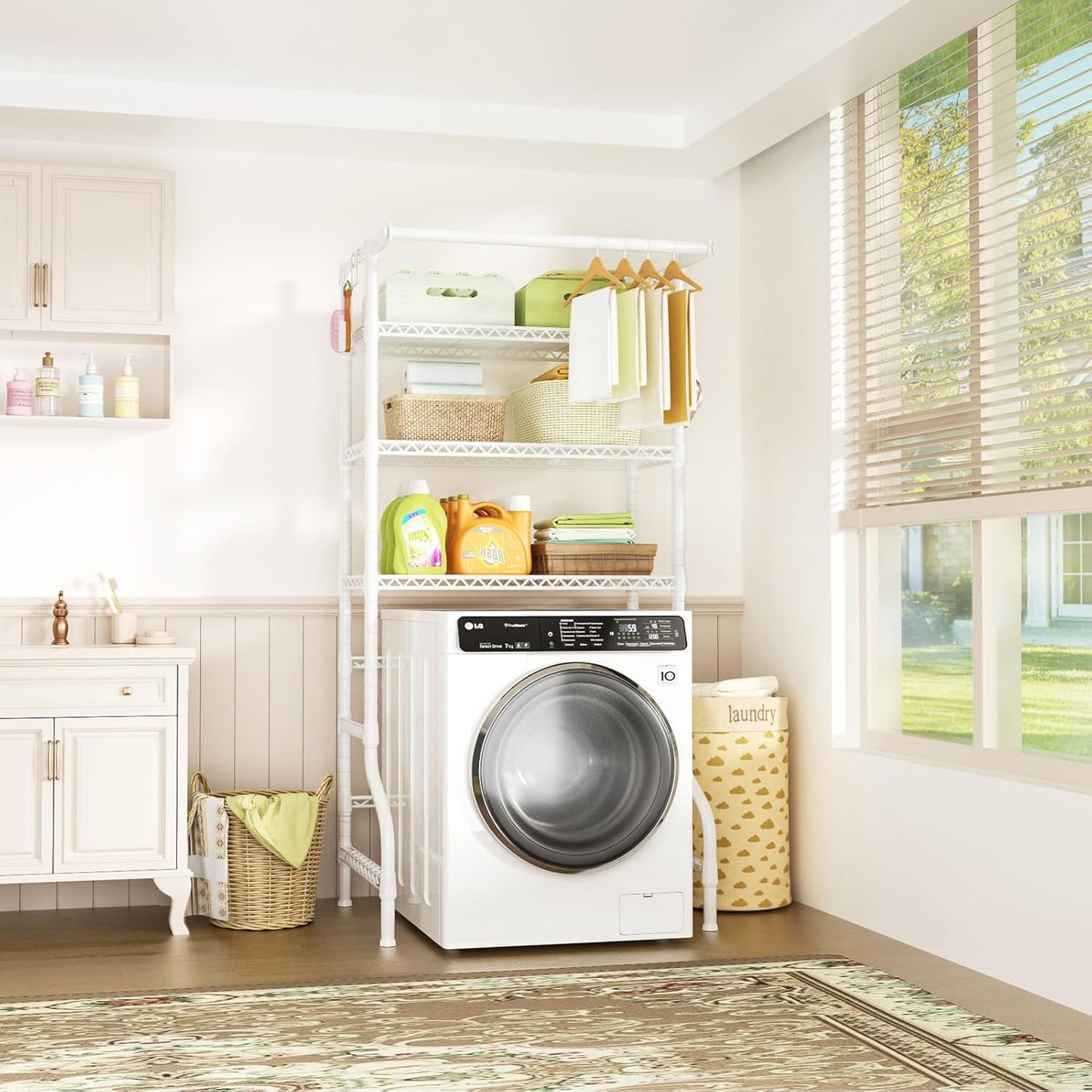 Ulif U11 Over Washer and Dryer Shelves, 3 Tiers Laundry Room Storage and Organizer Standing Shelf, Metal Freestanding Clothes Drying Rack, 33.9" W x 19.7" D x 77.6" H, White