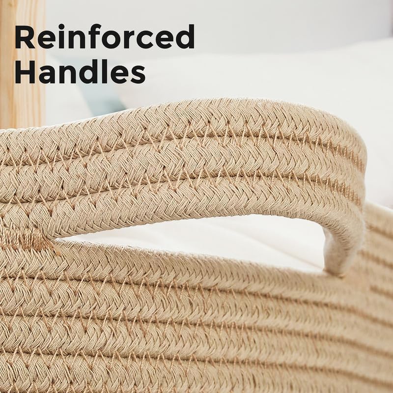 Ravinte Large Storage - 22"x 22"x 14" Blanket Basket for Living Room, Baby Toy Storage, Cotton Rope Woven Laundry Basket (Brown-Black-Light Black)