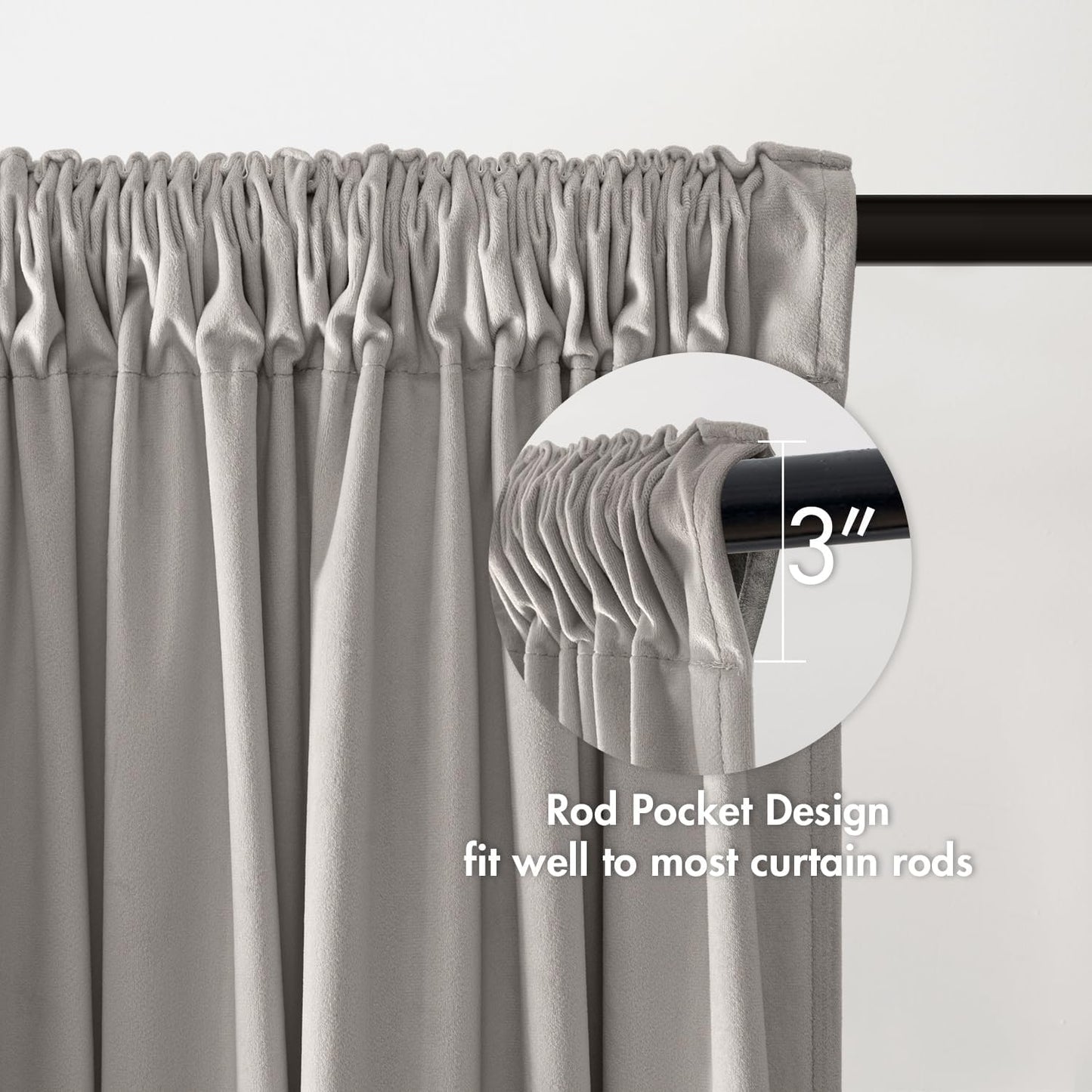 MIULEE Silver Velvet Curtains Thermal Insulated Blackout Curtain Drapes for Bedroom Living Room Darkening 84 Inches Long Curtains Panels Rod Pocket Set of 2