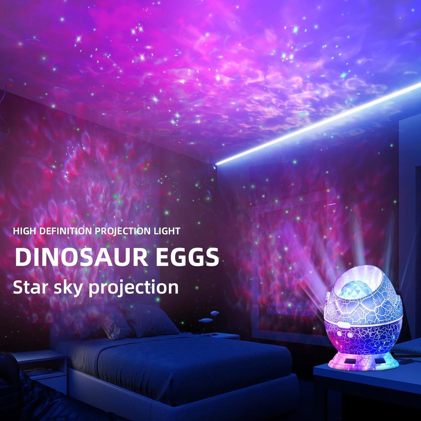 Dinosaur Egg Galaxy Star Projector Starry Night Light, 14 Colors Night Light for Kids Room, Nebula, Timer & Remote Control Best Gift & Adults Home Theater, Party, Living Room, Christmas Decor (White)