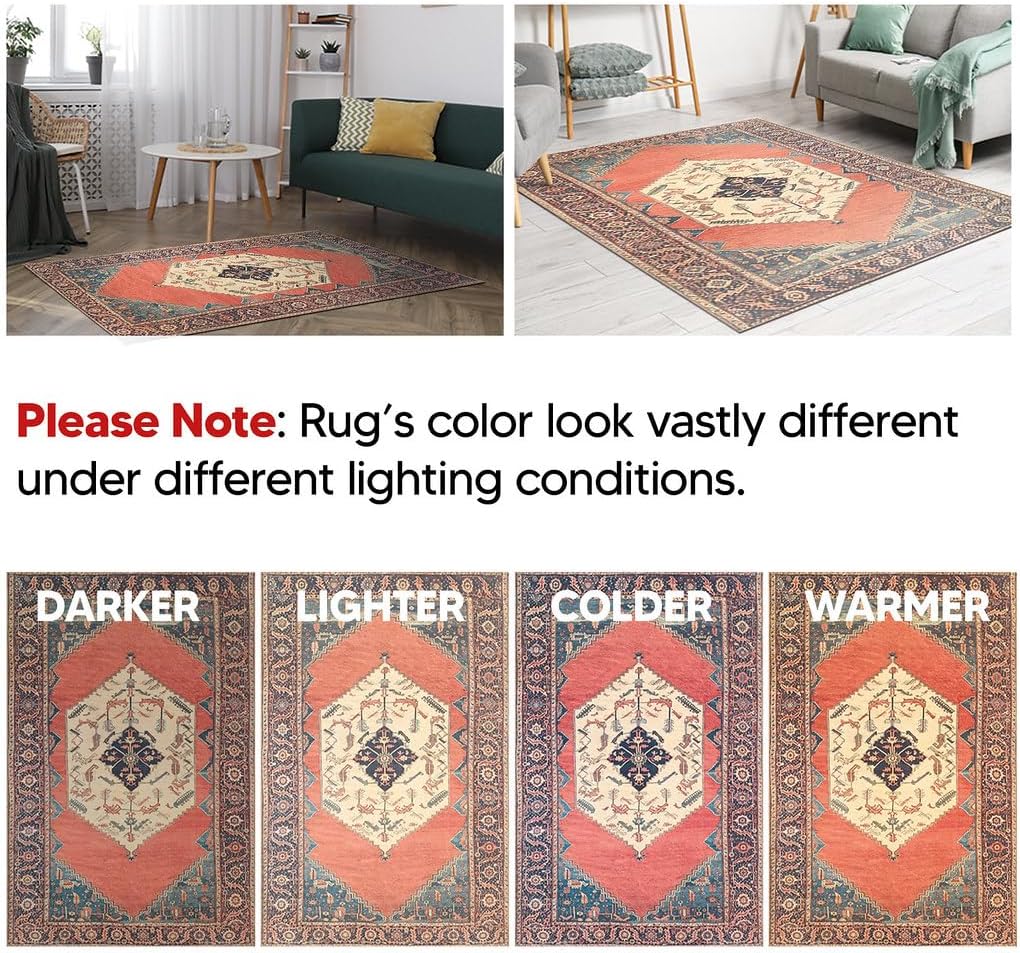 Keen Home Design 6x9 Rug - Machine Washable Area Rug with Non-Slip Backing, Ideal for Living Room, Dining Room, Bedroom - Vintage, Easy Clean, Durable, Low Pile Rug - (6' x 9')