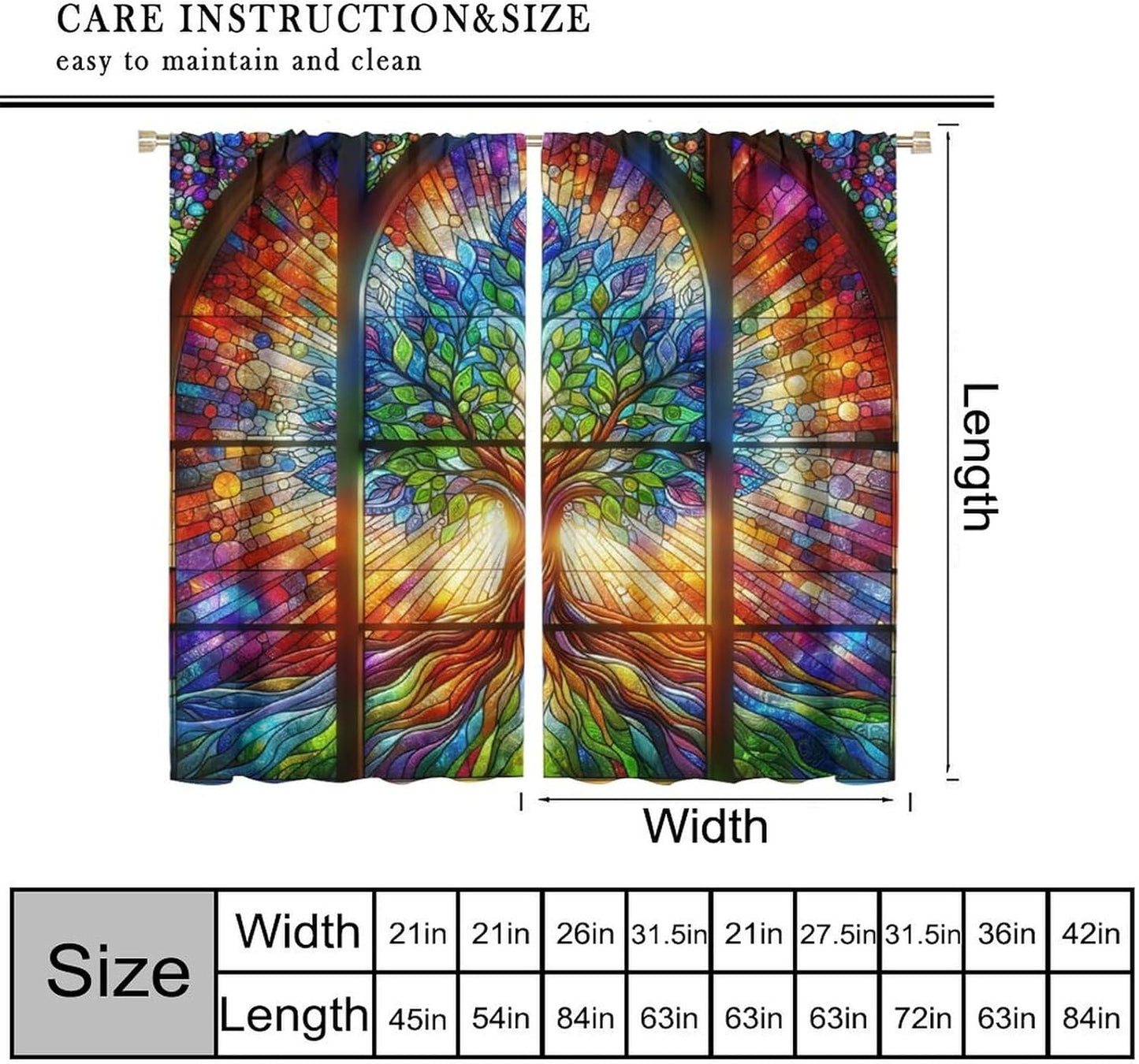 Stained Glass Curtains,Tree of Life Colorful Abstract Art Home Decor Drapes for Bedroom Living Room Kitchen Window Treatment 2 Panels Set Total Size 52" W X 84" L Inch