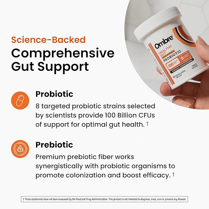 Ombre Healthy Gut Probiotics for Digestive 100 Billion 30 Servings