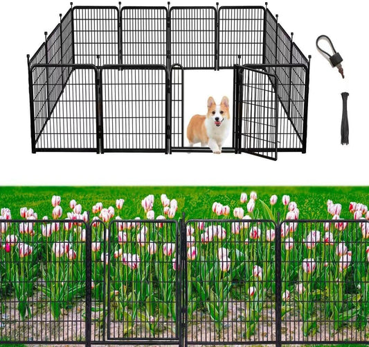 Garden Fencing 40 inch High, Dog Fence Outdoor for Yard, 8 Panels Total 18Ft(L),Gate 21 inches Wide with Low Sills. Fencing for Garden Beds, Rabbit Fence, Anti Dig Fences Barrier