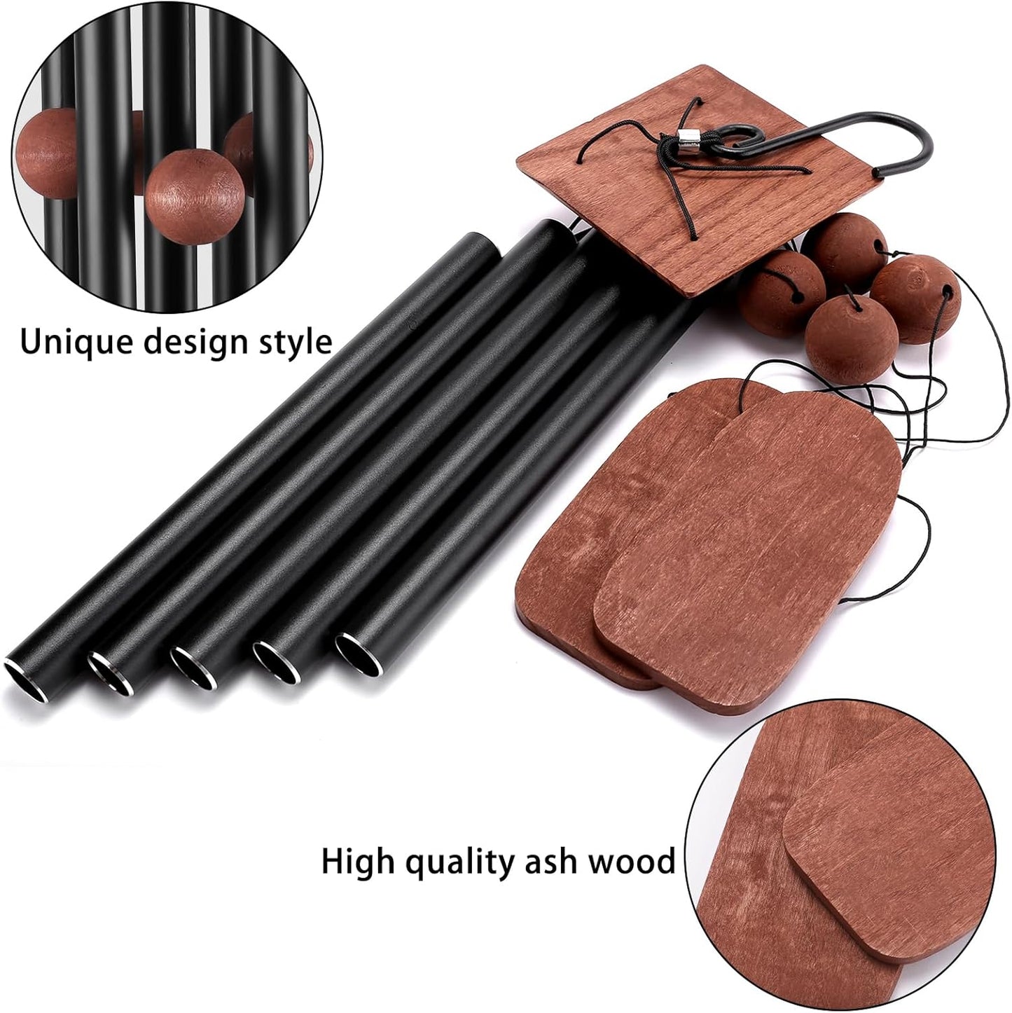 Wind Chimes for Outside Deep Tone, 36in Sympathy Wind Chimes Outdoor Clearance, Gifts for Mother's Day and Christmas, Outdoor Decor for Garden, Patio, Yard(Wood Wind Chime, Black)