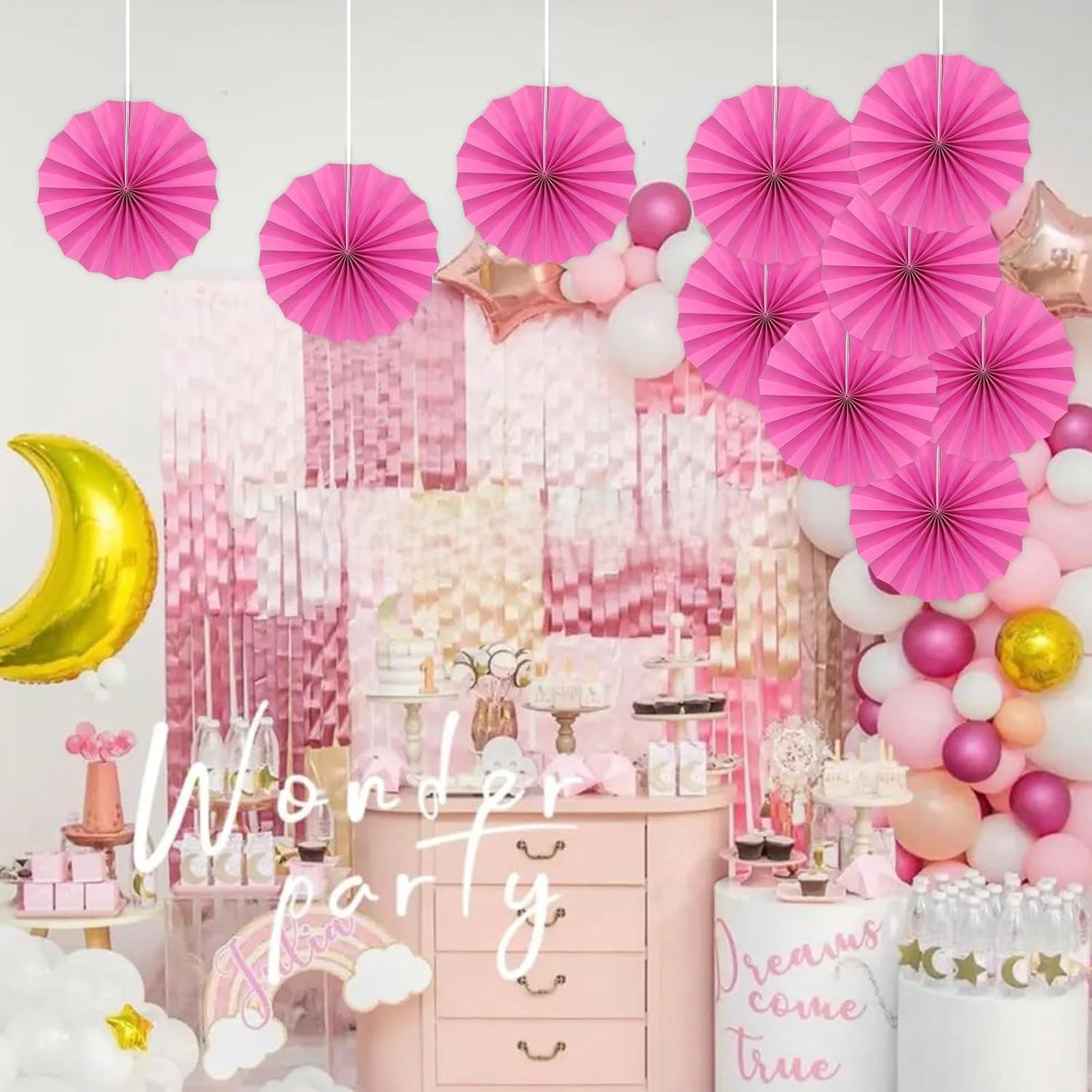 Red Graduation Party Decor,Girls Party Decorations ,Party Supplies Party Fans 8in, Anniversary Decorations for Party,Wedding Graduation Events Accessories 30 Color DIY Set (Rose Red)