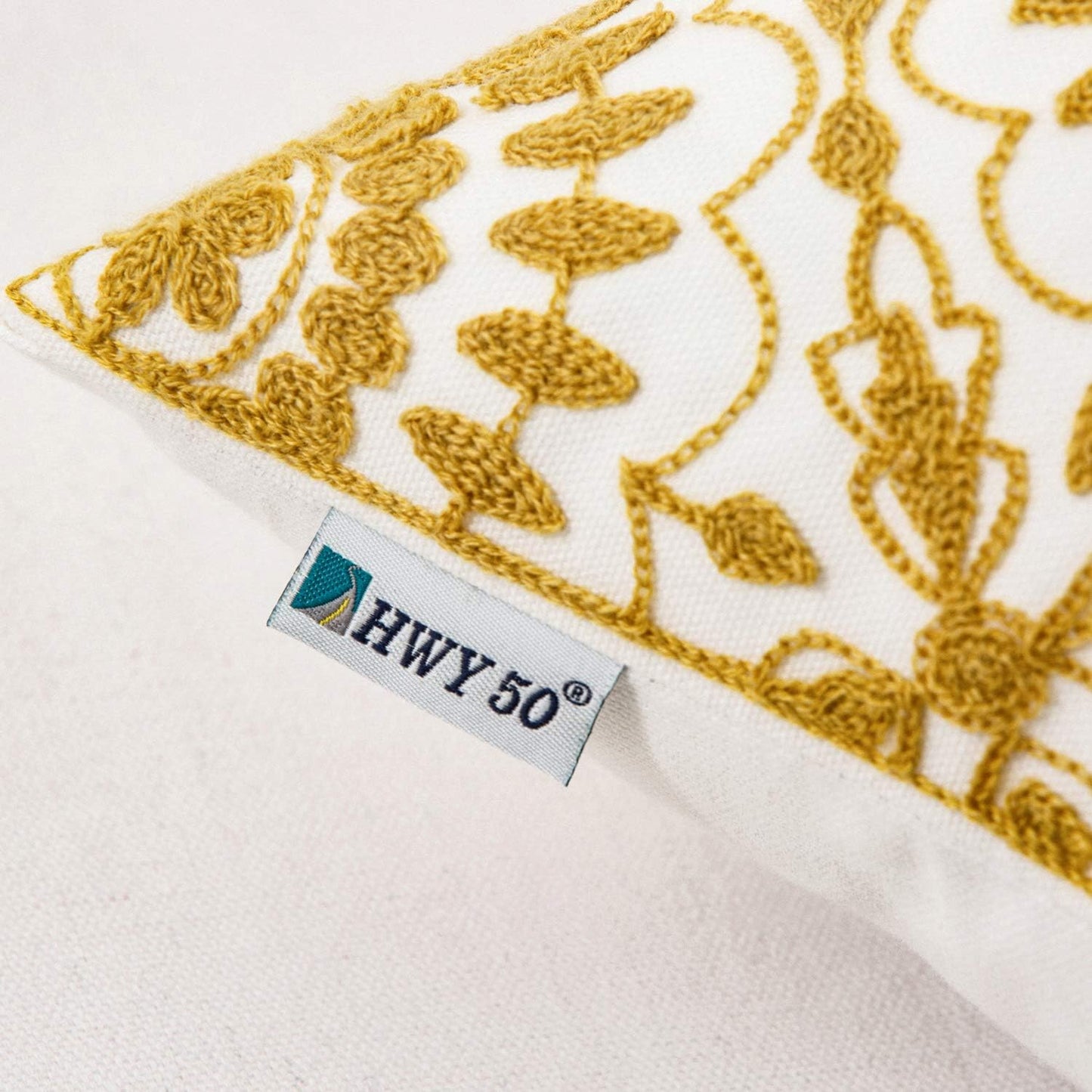 HWY 50 Yellow Decorative Throw Pillow Covers 18x18 Inch (1 Piece), Embroidered Cotton Farmhouse Cushion Cover Pillow Case for Sofa Couch Living Room Bed, Little Sunflower