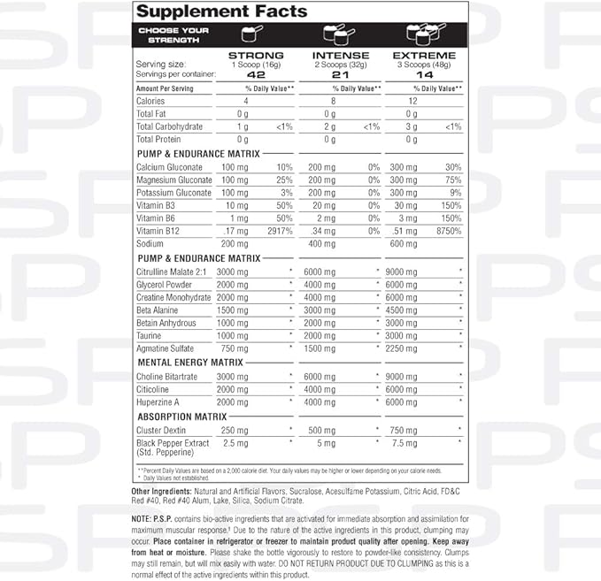 Metabolic Nutrition P.S.P. Physique Stimulating PreWorkout 672g Zero Sugar Caffeine Free (Lemonade)