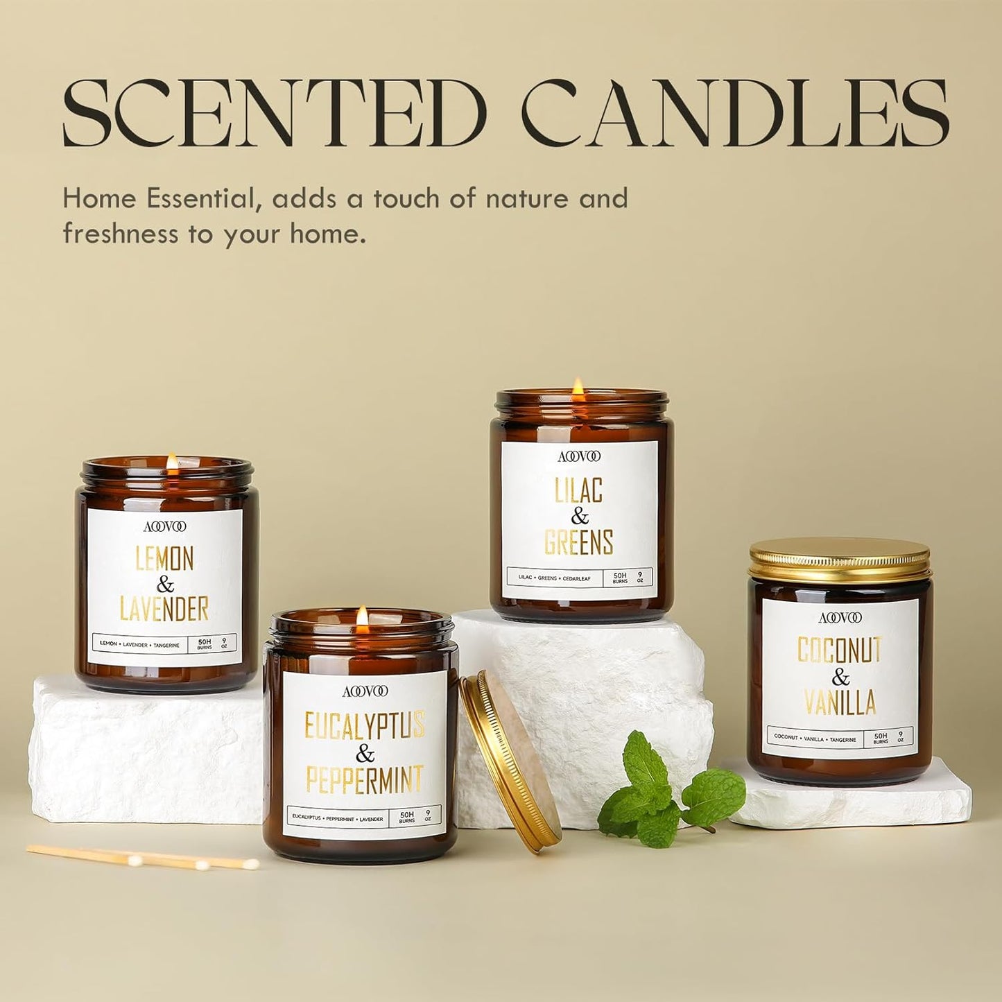 AOOVOO Coconut Vanilla Candles - 9 oz Scented Candles, Aromatherapy Candle, Soy Candle for Home Scented