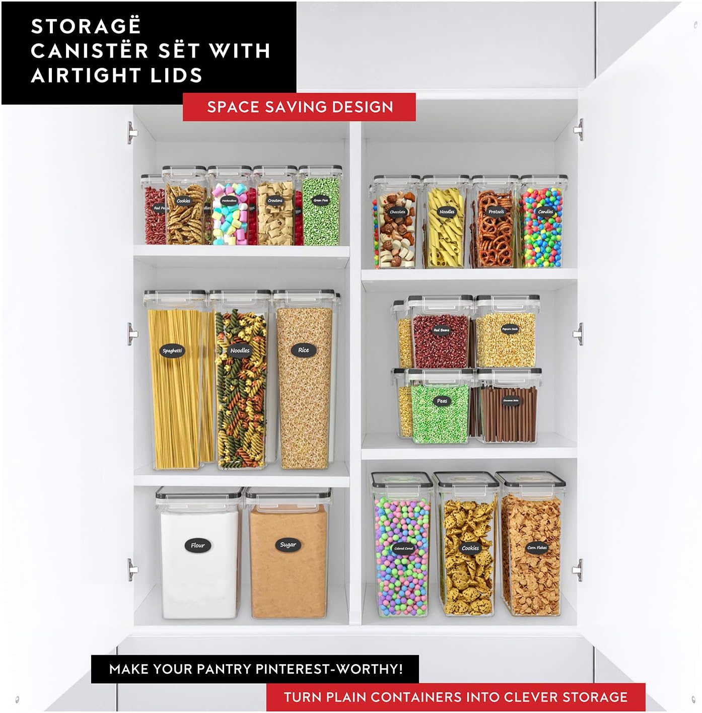 Cereal Containers Storage 2 Pack 135 fl. oz Cereal Dispenser Countertop, Airtight Food Storage Containers for Pantry Organization and Storage, Bpa-free Cereal Storage Container with Marker & Labels