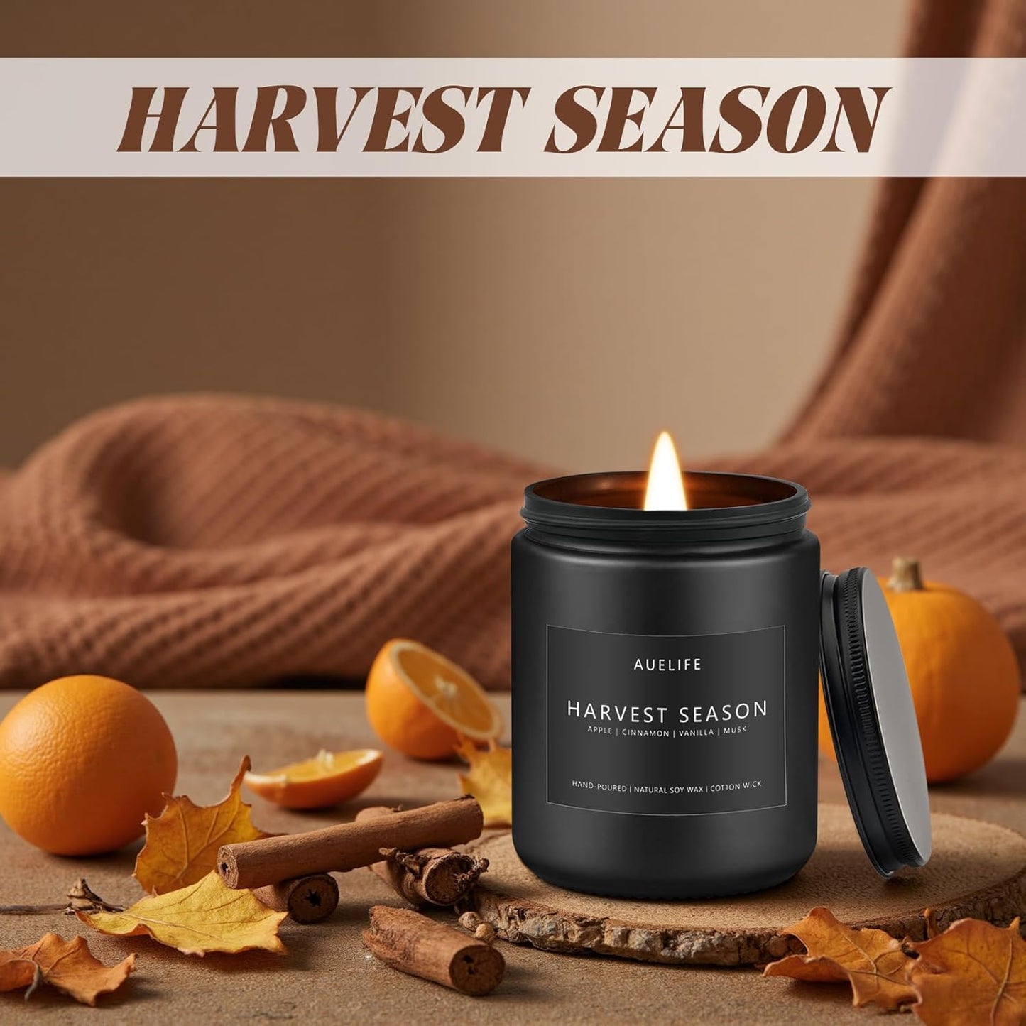 Fall Candle - Harvest Season Scented Candles, Fall Soy Candle for Home Decor, 7 oz Natural Soy Wax โ Long-Lasting Autumn Candles, Aromatherapy Gift for Women & Thanksgiving, 7oz